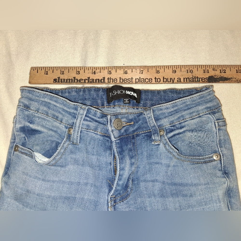 Fashion Nova Light Blue Flare Distressed Jeans - Picture 2 of 6